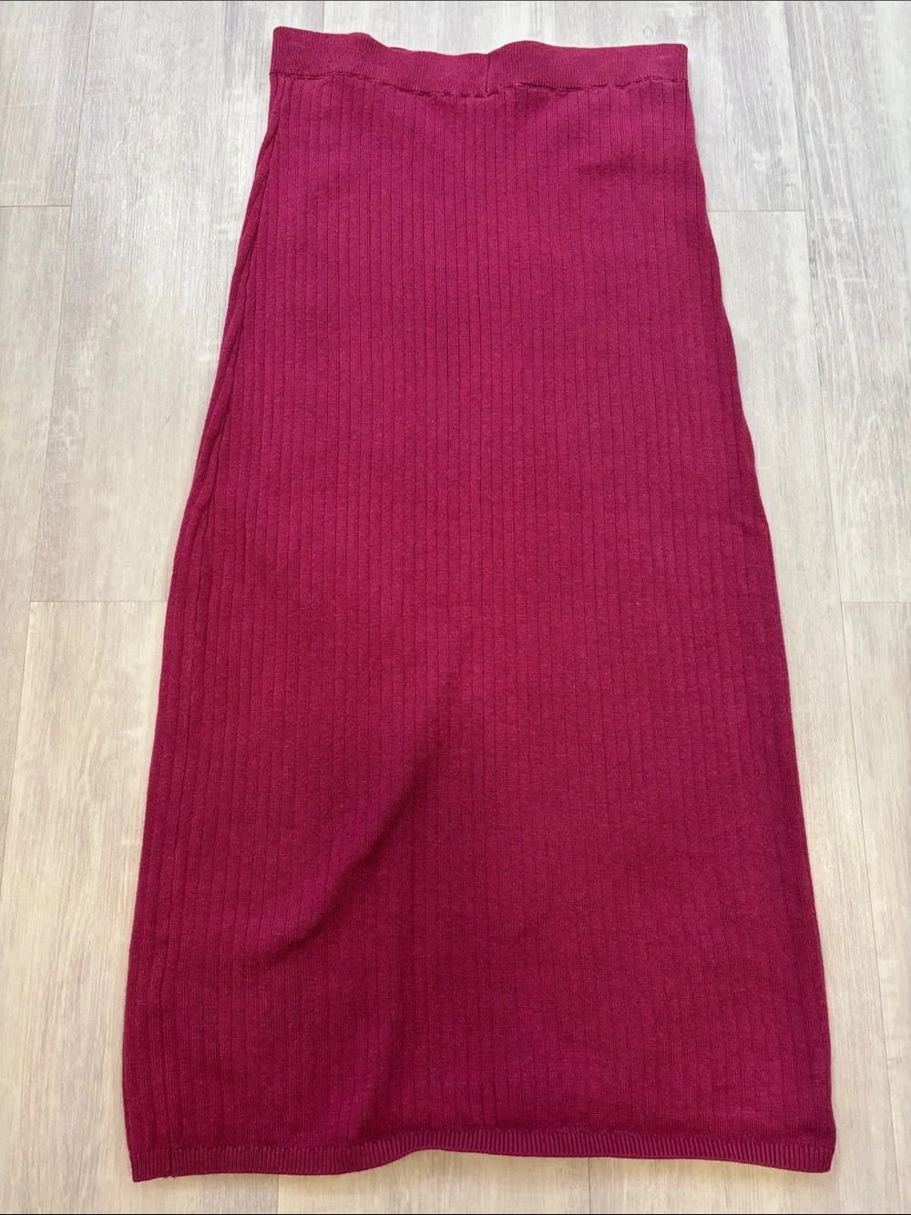 Free People Ribbed Wine-Magenta Midi Skirt with Front Slit Small
